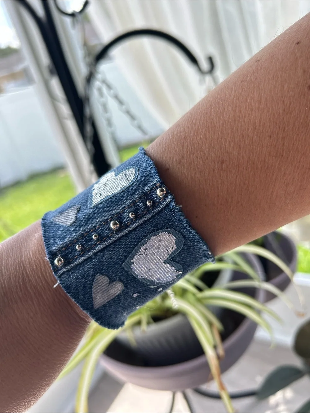 Denim Heart Cuff Bracelet - Blue